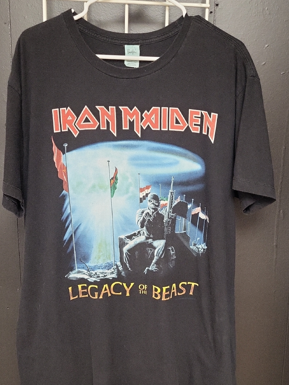 Pacifica Iron Maiden Black Graphic Tee with Red and Yellow Print